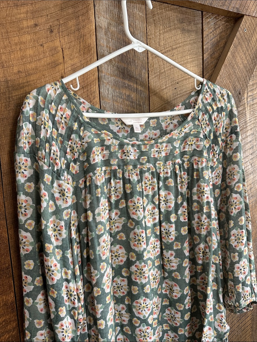 LC Lauren Conrad green floral print blouse Size XL F18 - Picture 3 of 8